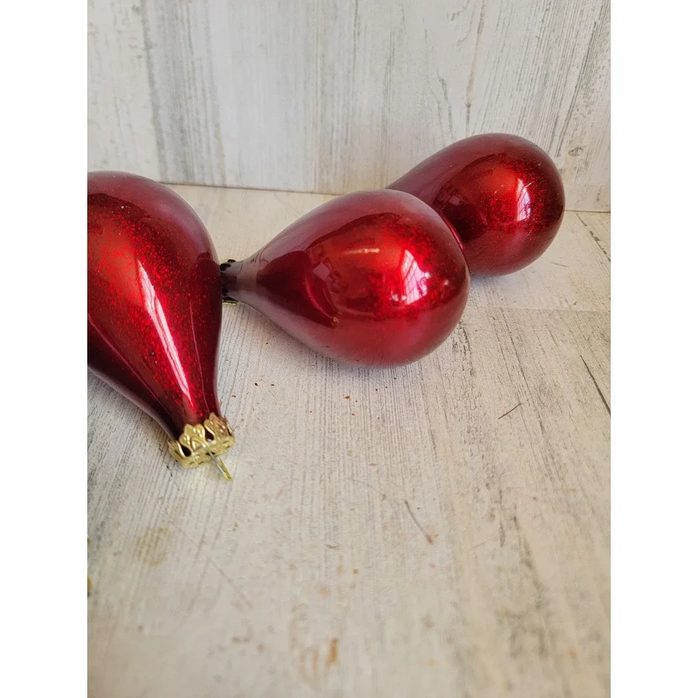 Vintage dark red glitter teardrop glass ornament Xmas set unique home decor